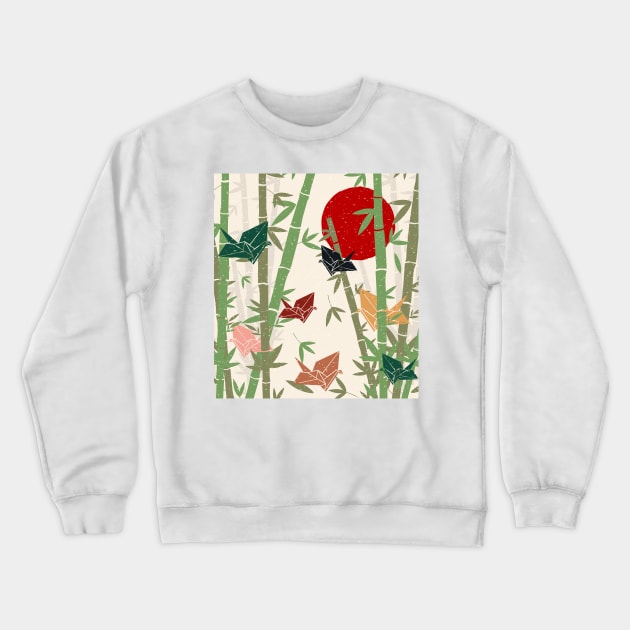 Calming Oriental Bamboo and Origami Crewneck Sweatshirt by edmproject